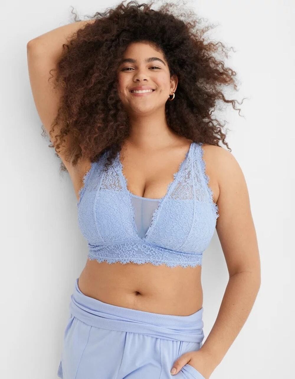 Aerie light blue lace V neckline plunge bralette NEW XL